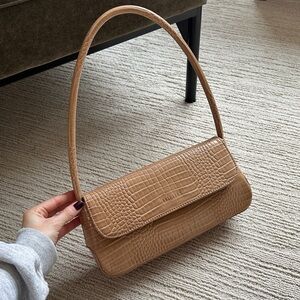 Brie Leon Tan Crocodile-Embossed Shoulder Bag